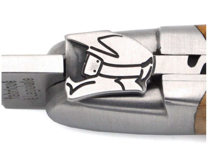 Laguiole pocket knife, 12 cm, motocross helmet, olive wood handle with matt bolsters
