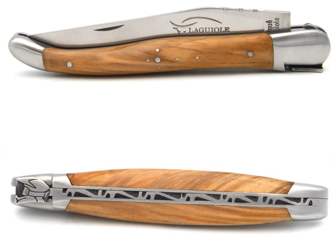 Laguiole Klappmesser, 12cm, Motocross-Helm, Griff aus Olivenholz