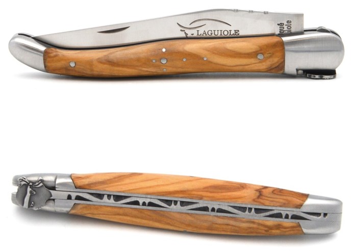 Laguiole Klappmesser, 12cm, Mohrenkopf, Griff aus Olivenholz