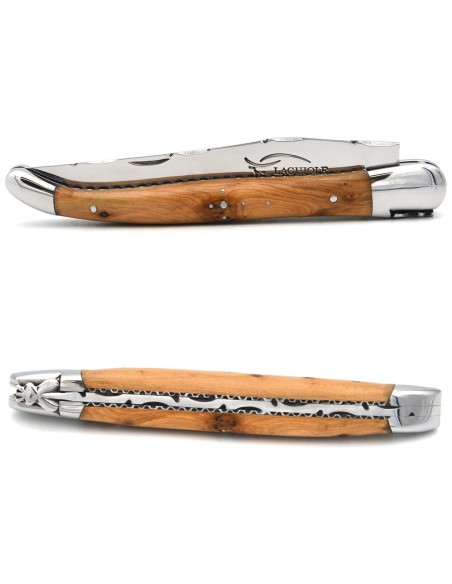 Laguiole pliant, 13cm, abeille forgée, manche en genévrier-cade
