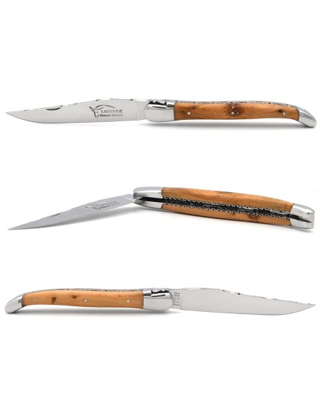 Laguiole pliant, 13cm, abeille forgée, manche en genévrier-cade