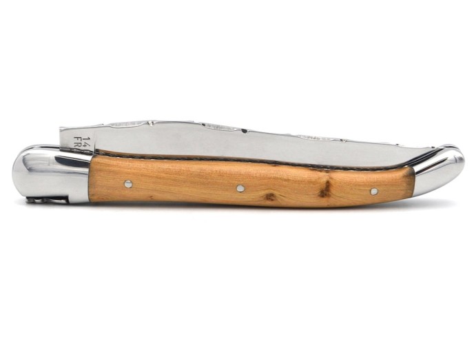 Laguiole pliant, 13cm, abeille forgée, manche en genévrier-cade
