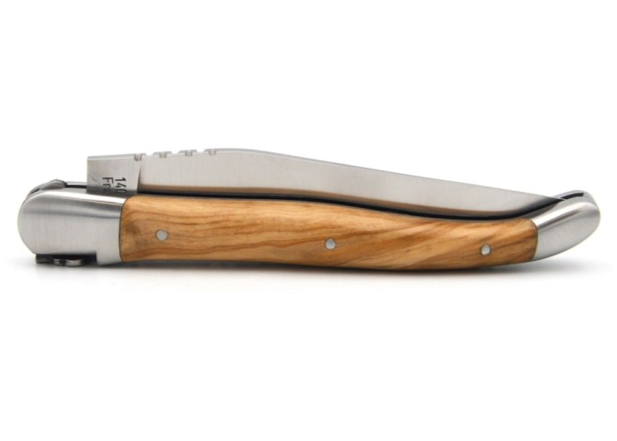 Laguiole pocket knife, 12 cm, bee with snake motif, olive wood handle