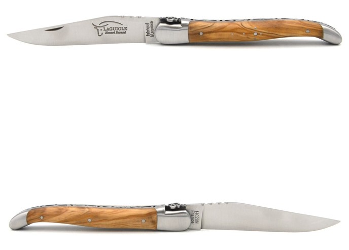 Laguiole pliant 12 cm, abeille motif serpent, lame seule, manche en olivier