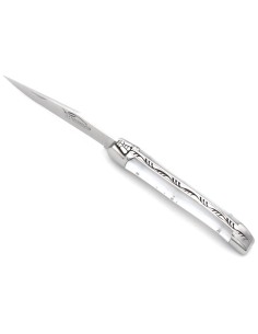 Laguiole pliant 11 cm, manche en acrylique nacré blanc, abeille soudée 2