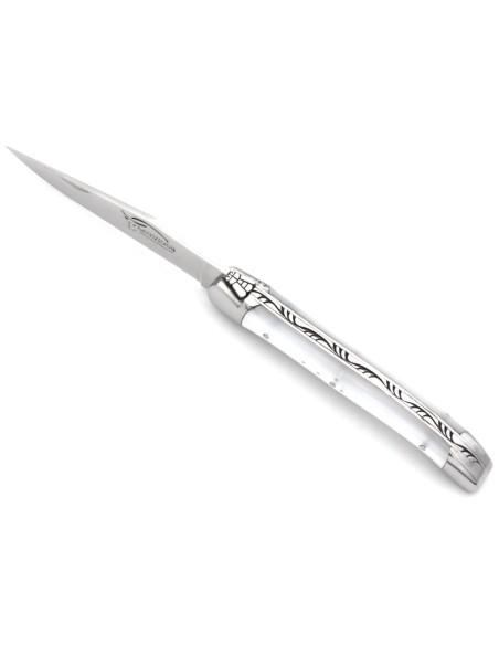 Laguiole Klappmesser 11cm, Griff aus Acryl - Perlmutt weiß
