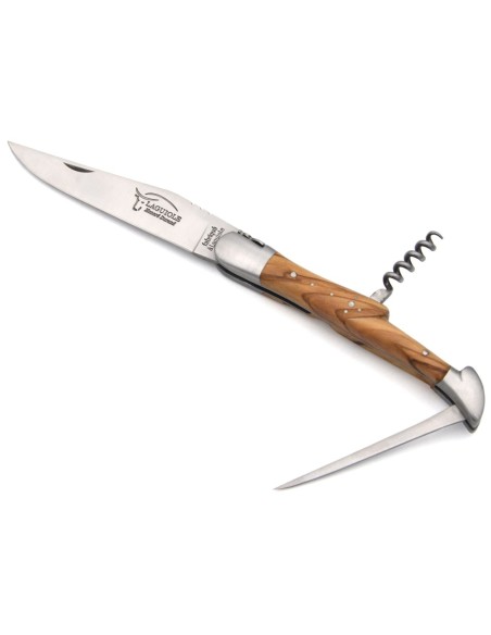 Laguiole 12 cm, lame & tire-bouchon & poinçon, manche en olivier