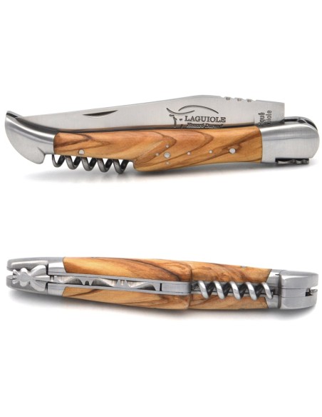 Laguiole 12cm, Klinge, Korkenzieher und Dorn, Griff aus Olivenholz