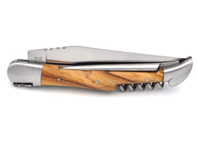 Laguiole 12cm, Klinge, Korkenzieher und Dorn, Griff aus Olivenholz