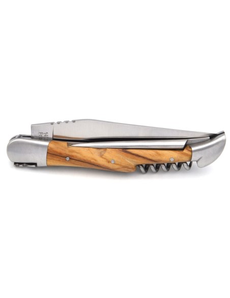 Laguiole 12 cm, lame & tire-bouchon & poinçon, manche en olivier