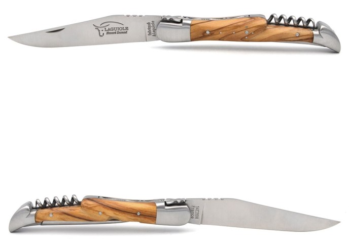 Laguiole 12cm, Klinge, Korkenzieher und Dorn, Griff aus Olivenholz