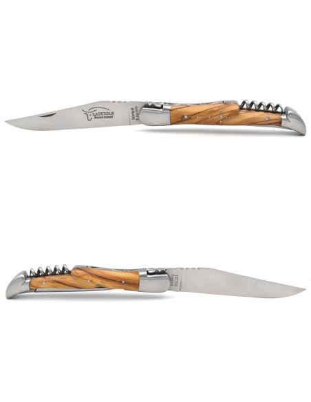 Laguiole 12 cm, lame & tire-bouchon & poinçon, manche en olivier