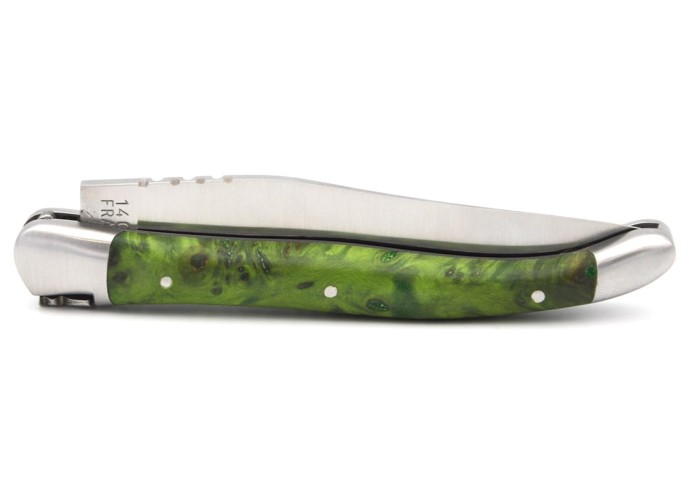 Laguiole pliant abeille forgée massive, 11 cm, manche genévrier cade