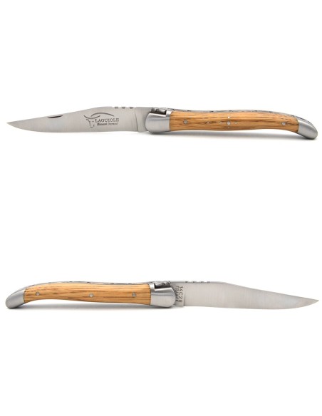Laguiole pliant abeille forgée, 11 cm, manche chêne de barrique