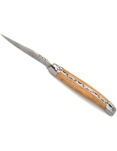 Laguiole Klappmesser, 11cm, Geschmiedete Biene, Heftbacken aus mattem Edelstahl, Griff aus Fasseiche