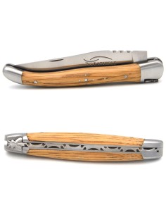 Laguiole pliant abeille forgée, 11 cm, manche chêne de barrique