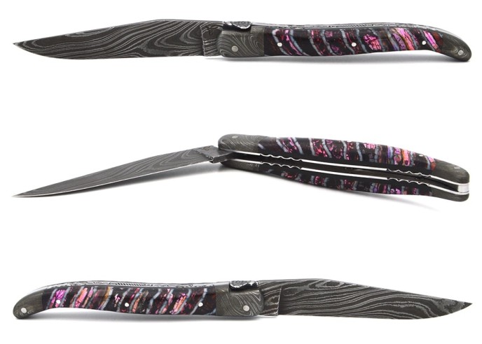 Pink Mammoth molar with Damascus steel bolsters