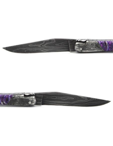 Laguiole pliant 12cm, acier Damas Sauvage,  1 mitre avant acier météorite