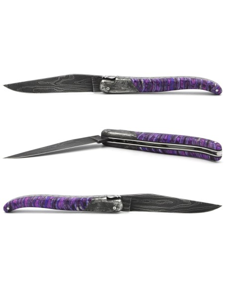 Laguiole pocket knife, 12 cm, "wild" Damascus steel blade,  bee and spring chiseled with file, 1 front meteorite steel bolster