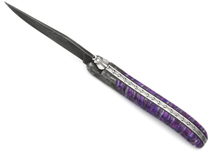 Laguiole pliant 12cm, acier Damas Sauvage,  1 mitre avant acier météorite