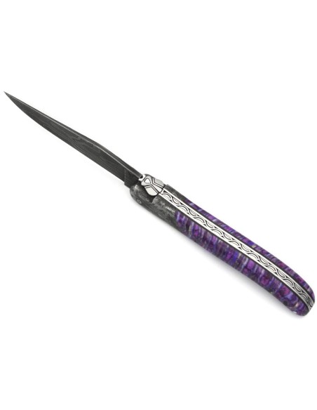 Laguiole pliant 12cm, acier Damas Sauvage,  1 mitre avant acier météorite