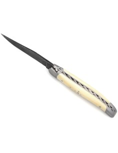Laguiole 11cm, Damast Klinge, Heftbacken aus glänzendem Edelstahl,  Ebenholz 2