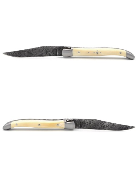 Laguiole pliant 11 cm avec lame Damas, manche en dent de phacochere et mitres inox