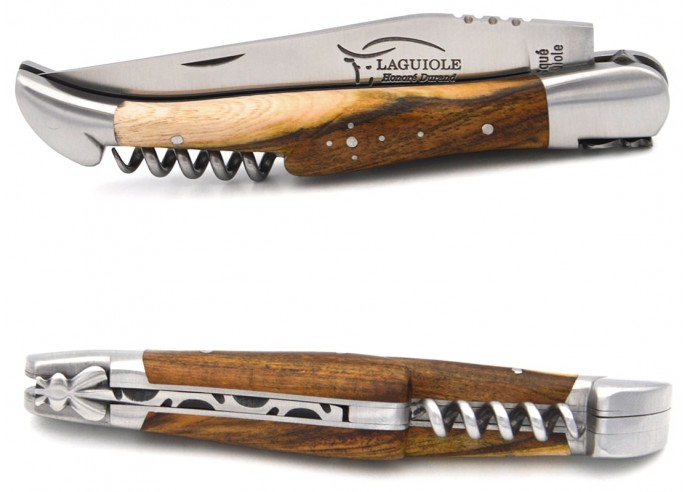 Laguiole pocket knife, 12 cm, blade and corkscrew,  pistachio wood handle with matt bolsters