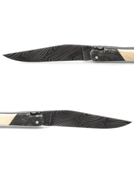Laguiole pocket knife, 12 cm, "wild" Damascus steel blade,  bee and spring chiseled with file, 1 front meteorite steel bolster