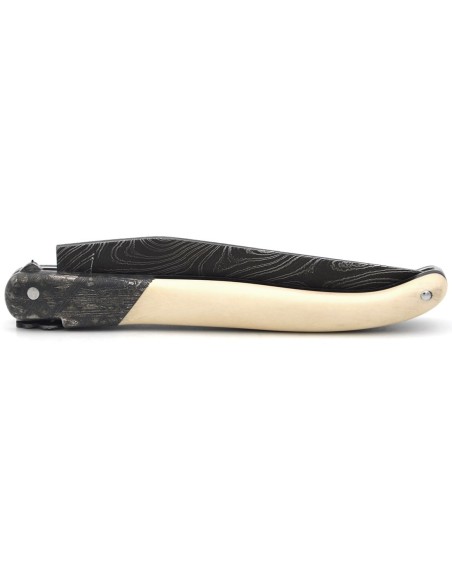 Laguiole pliant 12cm, acier Damas Sauvage,  1 mitre avant acier météorite