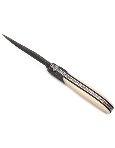 Laguiole pliant 12cm, acier Damas Sauvage,  1 mitre avant acier météorite