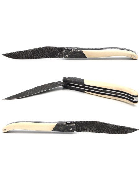 Laguiole pliant 12cm, acier Damas Sauvage,  1 mitre avant acier météorite