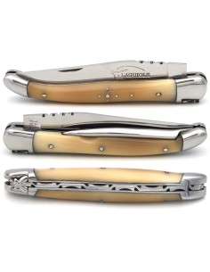 Laguiole pliant 12cm, manche olivier, lame et poinçon, abeille forgée