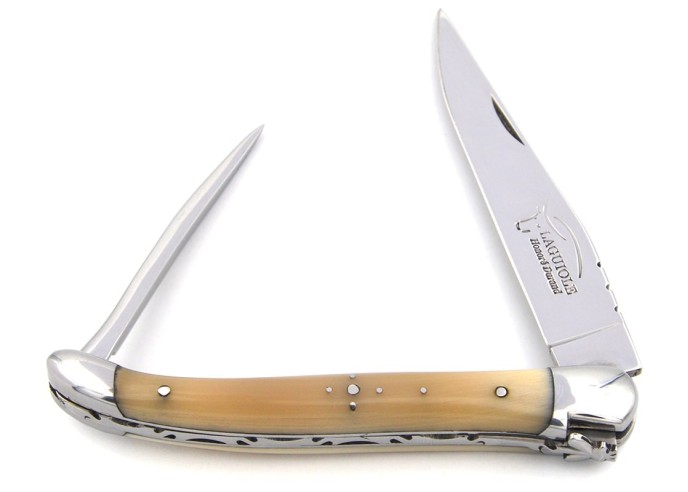 Laguiole pliant 12cm, manche olivier, lame et poinçon, abeille forgée