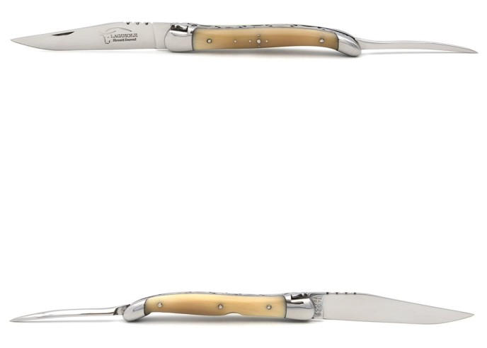 Laguiole pocket knife, 12 cm, forged bee, blade and awl, deer antler handle with matt bolsters