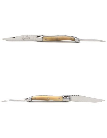 Laguiole pocket knife, 12 cm, forged bee, blade and awl, deer antler handle with matt bolsters
