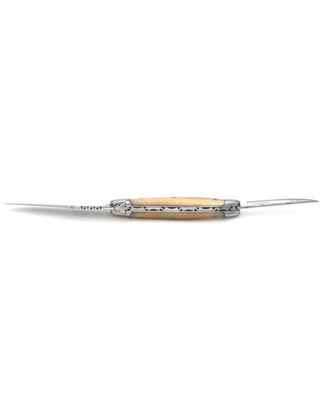 Laguiole pocket knife, 12 cm, forged bee, blade and awl, deer antler handle with matt bolsters