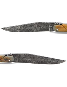Laguiole Klappmesser 12 cm, zentraler Heftbacke aus Meteorit, Damast Mosaikklinge mit einem Griff aus Mammutelfenbein 2