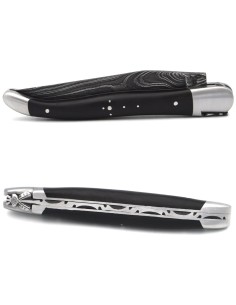 Laguiole 12 cm, abeille classique n°2, lame damas, manche en ébène