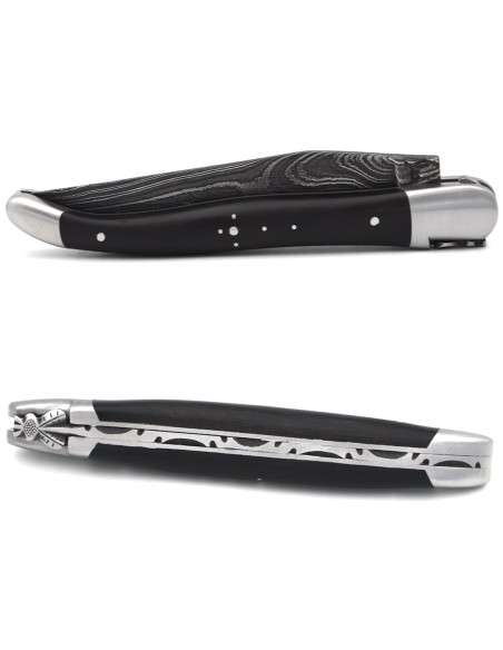 Laguiole 12 cm, abeille classique n°2, lame damas, manche en ébène