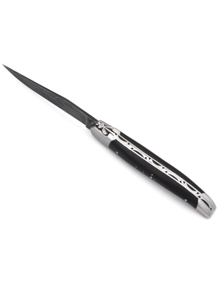 Laguiole 12 cm, abeille classique n°2, lame damas, manche en ébène