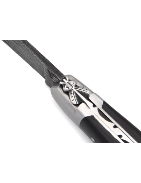 Laguiole 12 cm, classic forged bee n°2, Damascus steel blade, ebony handle