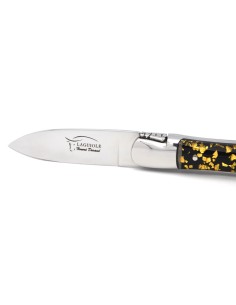 Couteau à huîtres de Laguiole, manche feuille d'or en inclusion 2