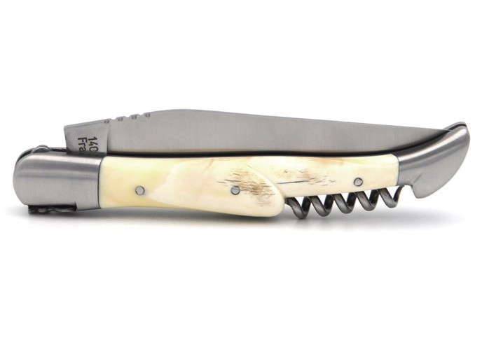 Laguiole 12 cm, classic forged bee n°1, warthog tooth, blade and corkscrew