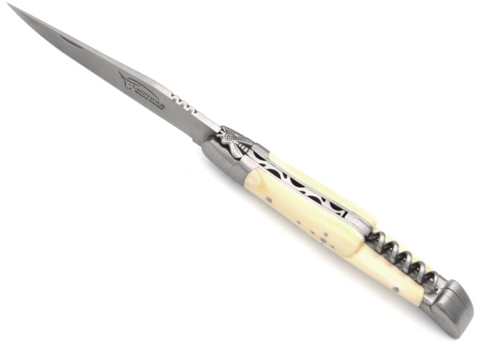 Laguiole 12 cm, classic forged bee n°1, warthog tooth, blade and corkscrew