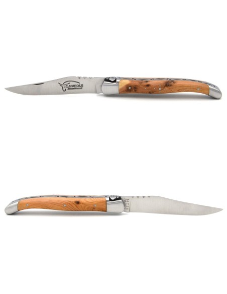Laguiole pocket knife, 11 cm, hand-chiseled bee, juniper handle with matt bolsters