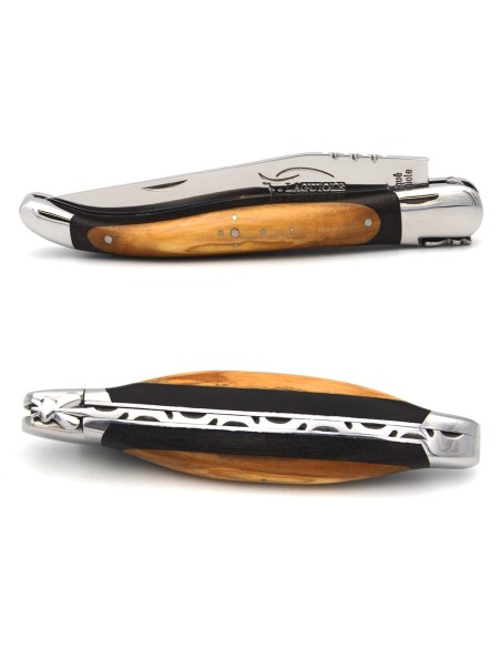 Laguiole pliant 12cm, lame seule, manche super galbé et bi-bois