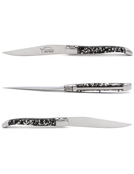 Laguiole steak knives, copper foil inclusion handle with shiny bolsters