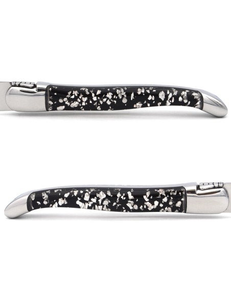 Laguiole steak knives, copper foil inclusion handle with shiny bolsters