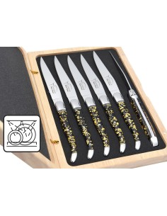 Laguiole steak knives, gold foil inclusion handle with shiny bolsters